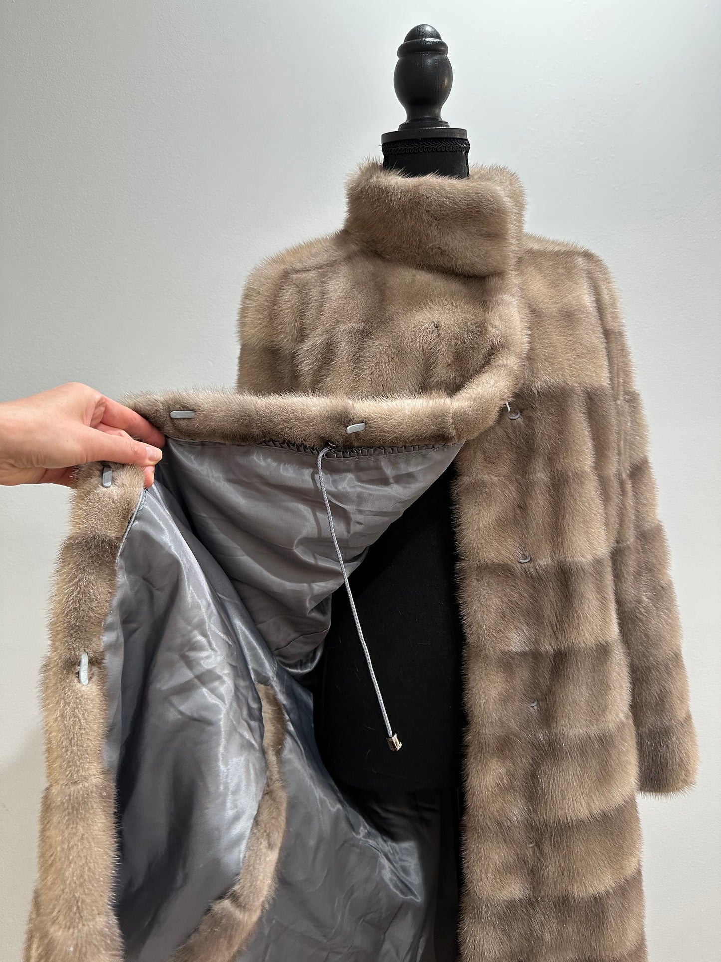New LONG coat JACKET size M REAL FULL SKIN FUR MINK 1201059 HORIZONTAL