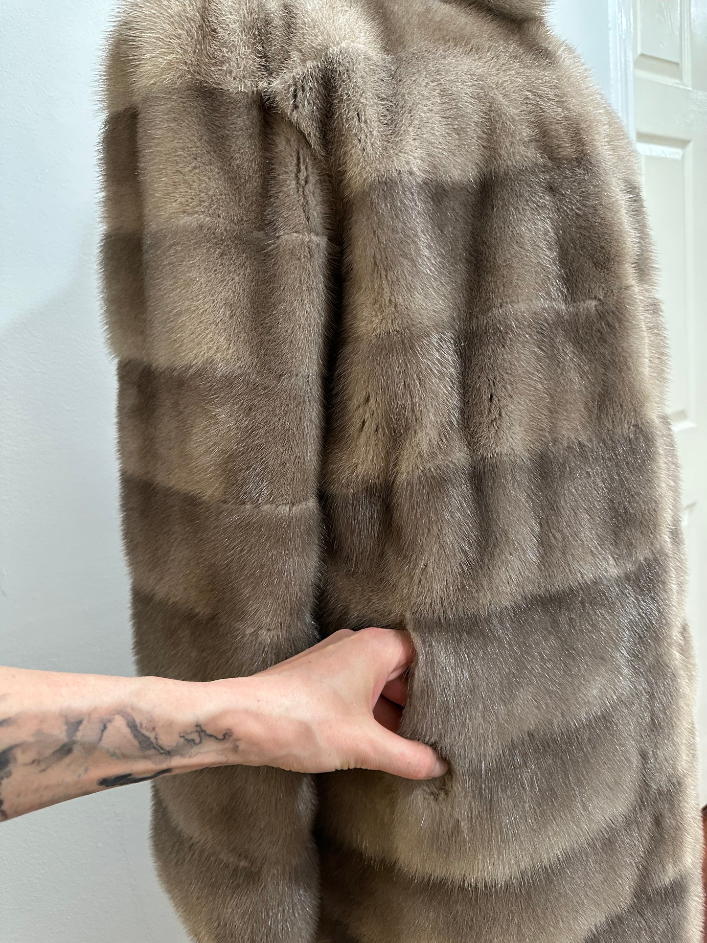 New LONG coat JACKET size M REAL FULL SKIN FUR MINK 1201059 HORIZONTAL