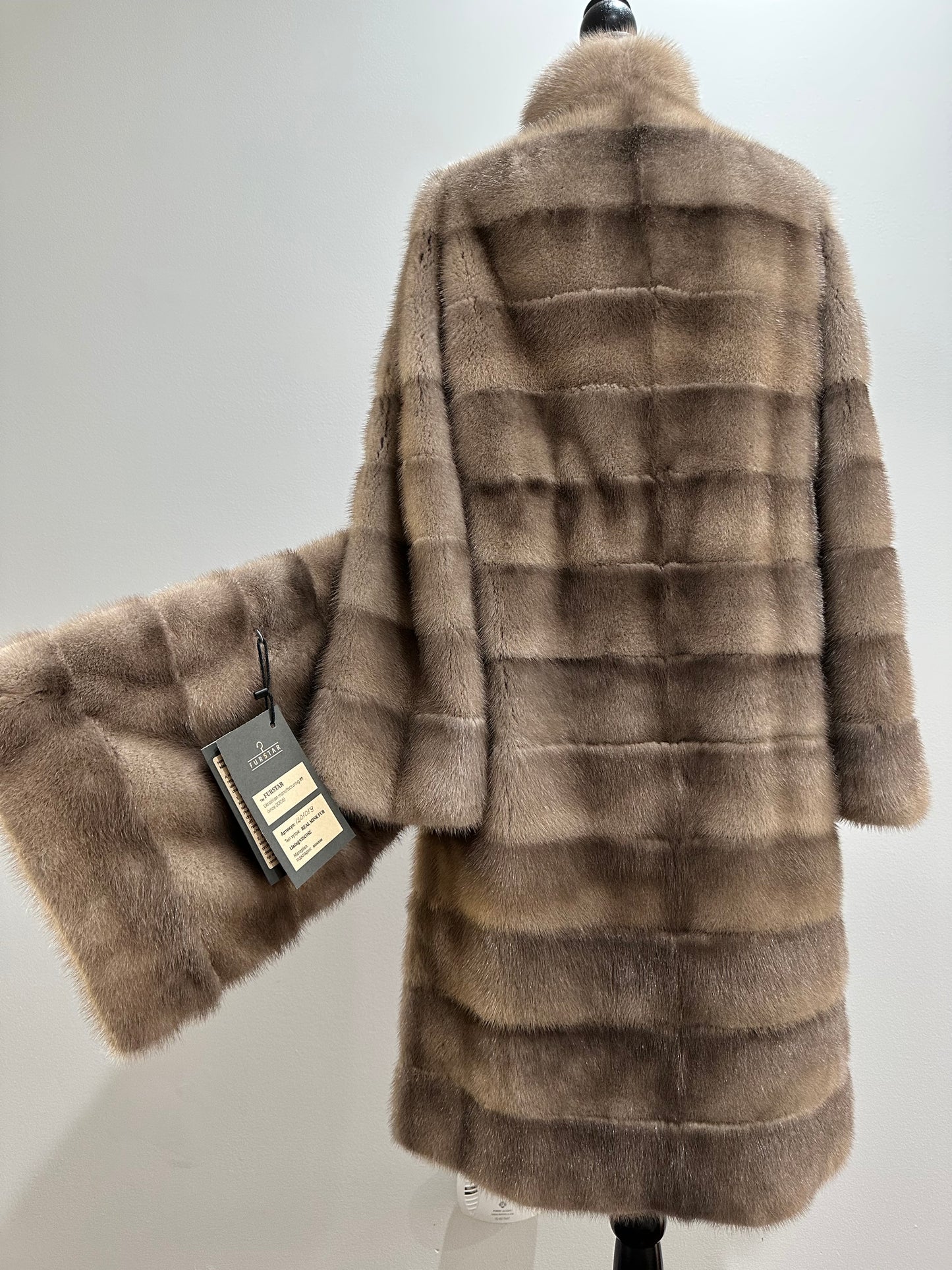 New LONG coat JACKET size M REAL FULL SKIN FUR MINK 1201059 HORIZONTAL