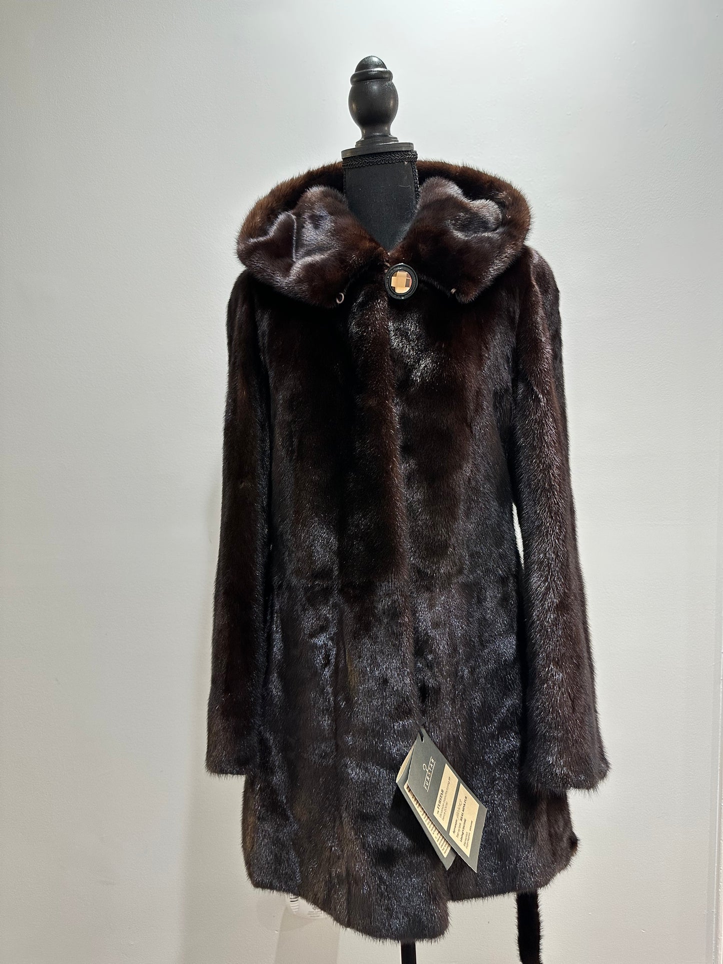 NEW REAL MINK FUR coat size M MEDIUM HOODED 1201063 long sleeve jacket BROWN