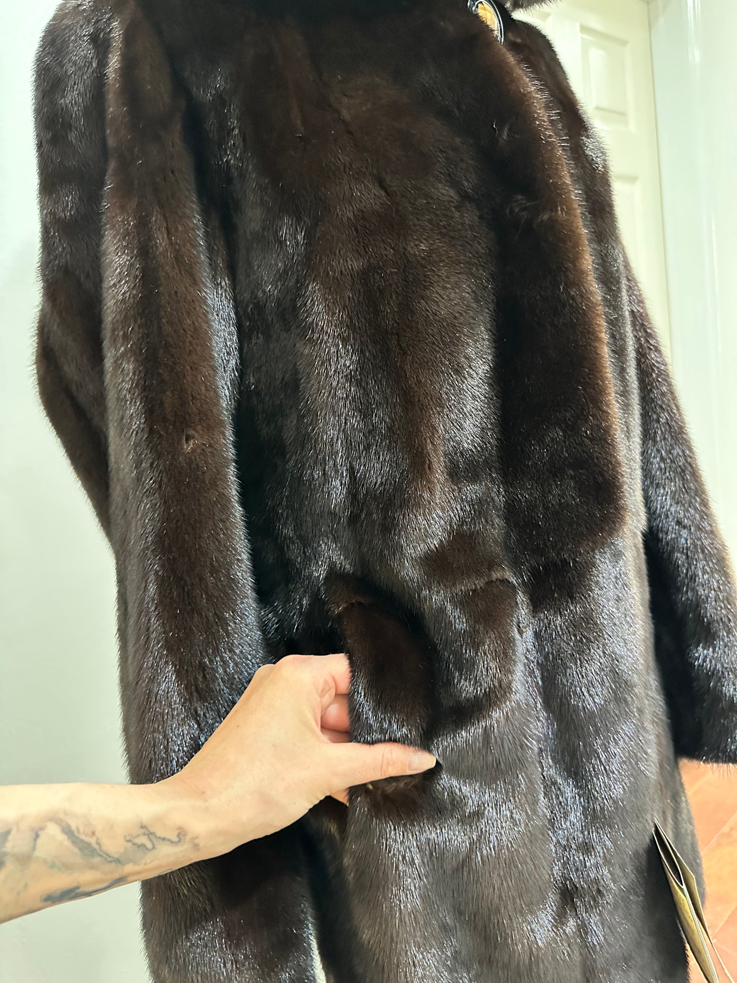 NEW REAL MINK FUR coat size M MEDIUM HOODED 1201063 long sleeve jacket BROWN