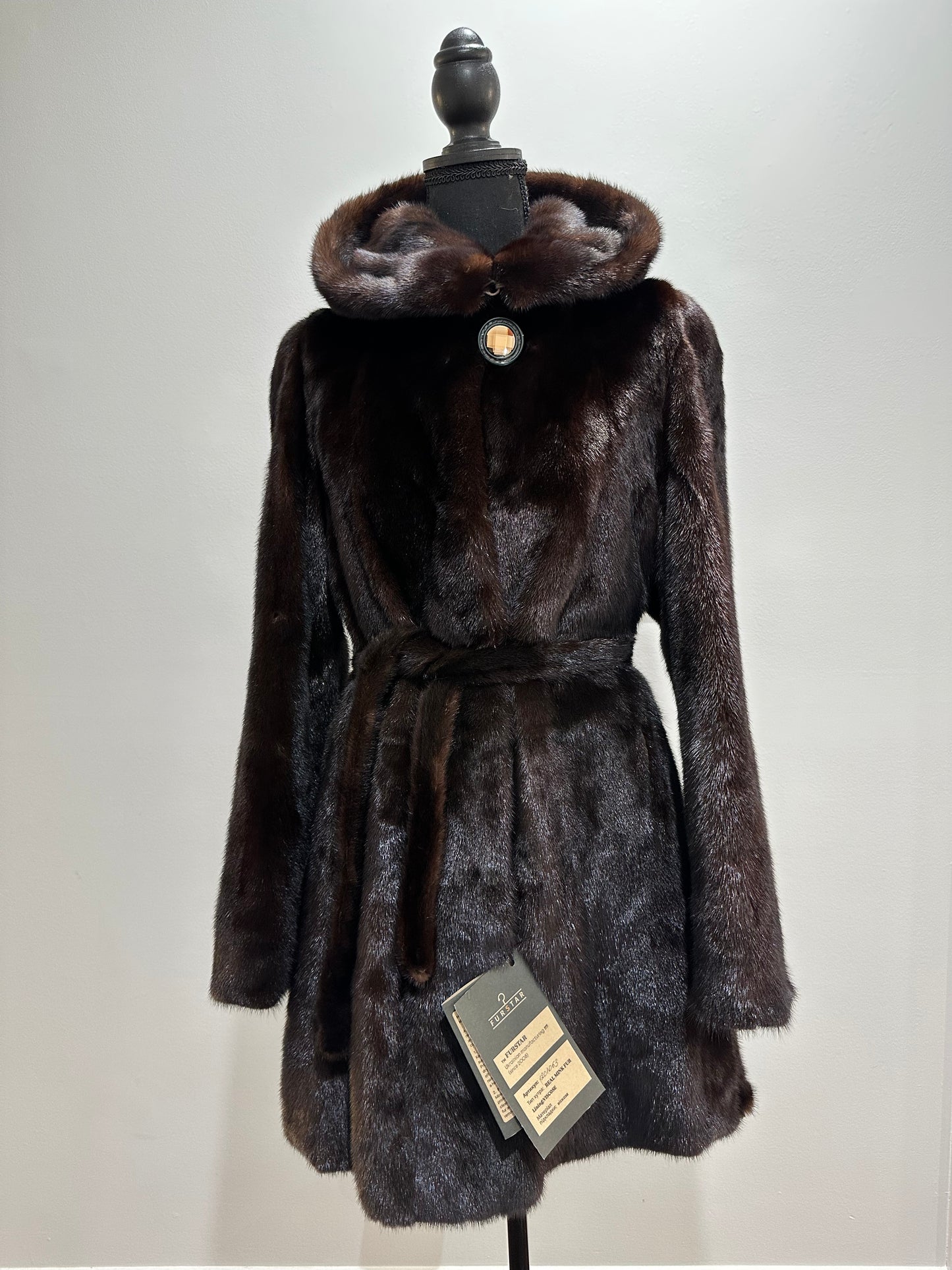 NEW REAL MINK FUR coat size M MEDIUM HOODED 1201063 long sleeve jacket BROWN