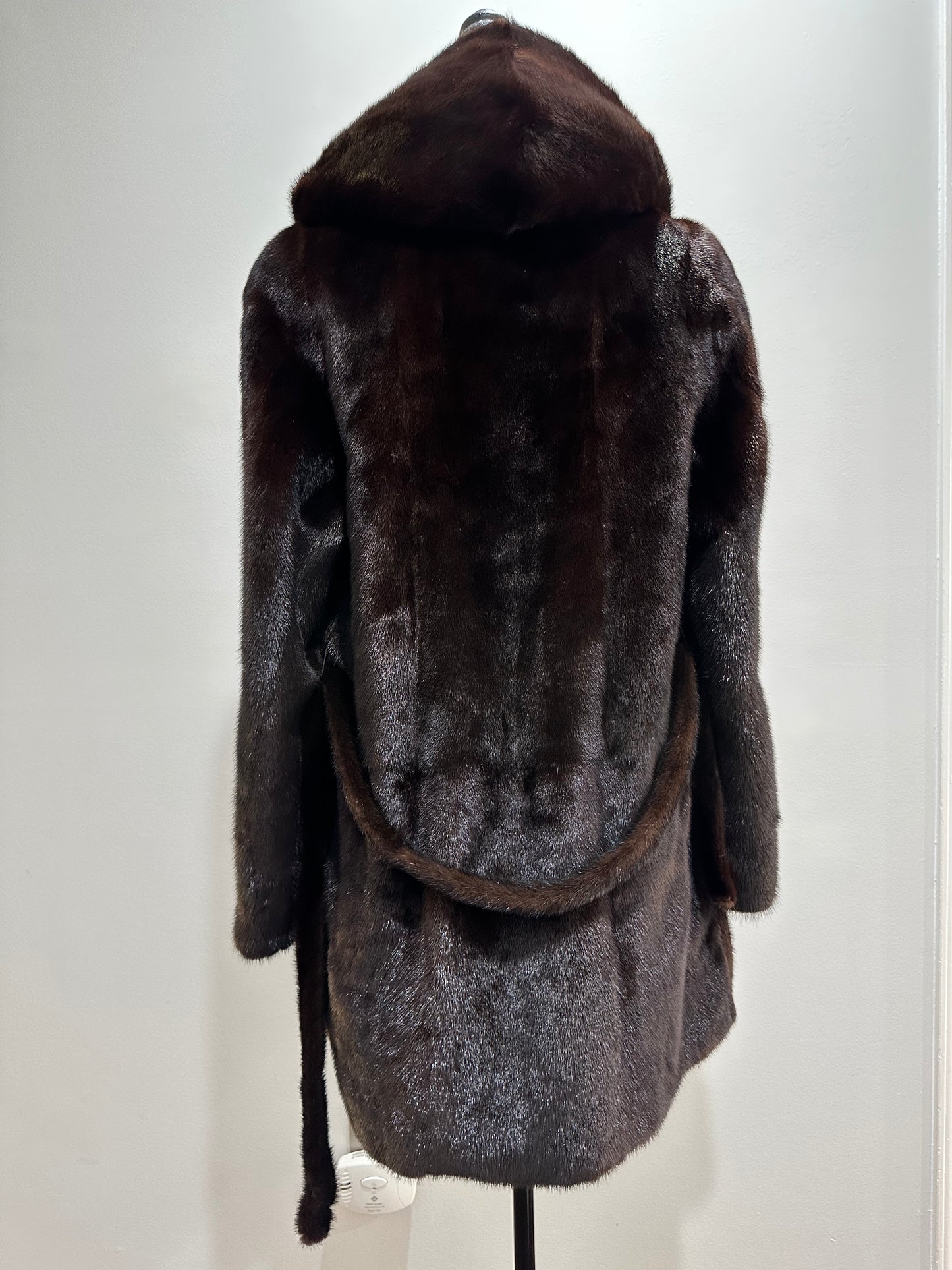 NEW REAL MINK FUR coat size M MEDIUM HOODED 1201063 long sleeve jacket BROWN