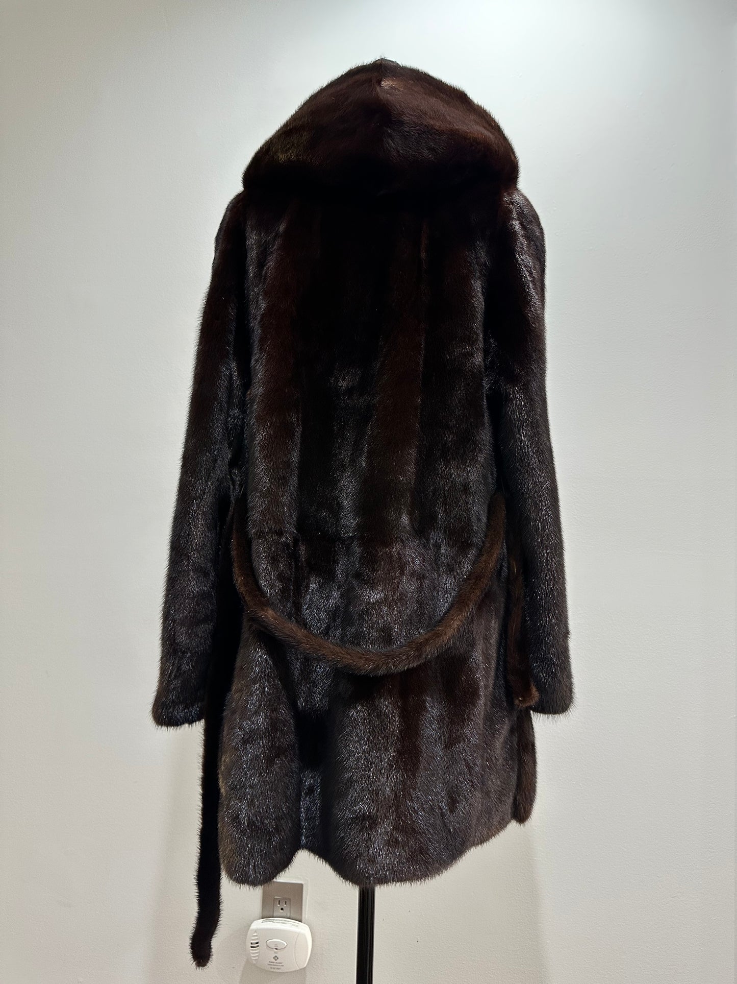 NEW REAL MINK FUR coat size M MEDIUM HOODED 1201063 long sleeve jacket BROWN