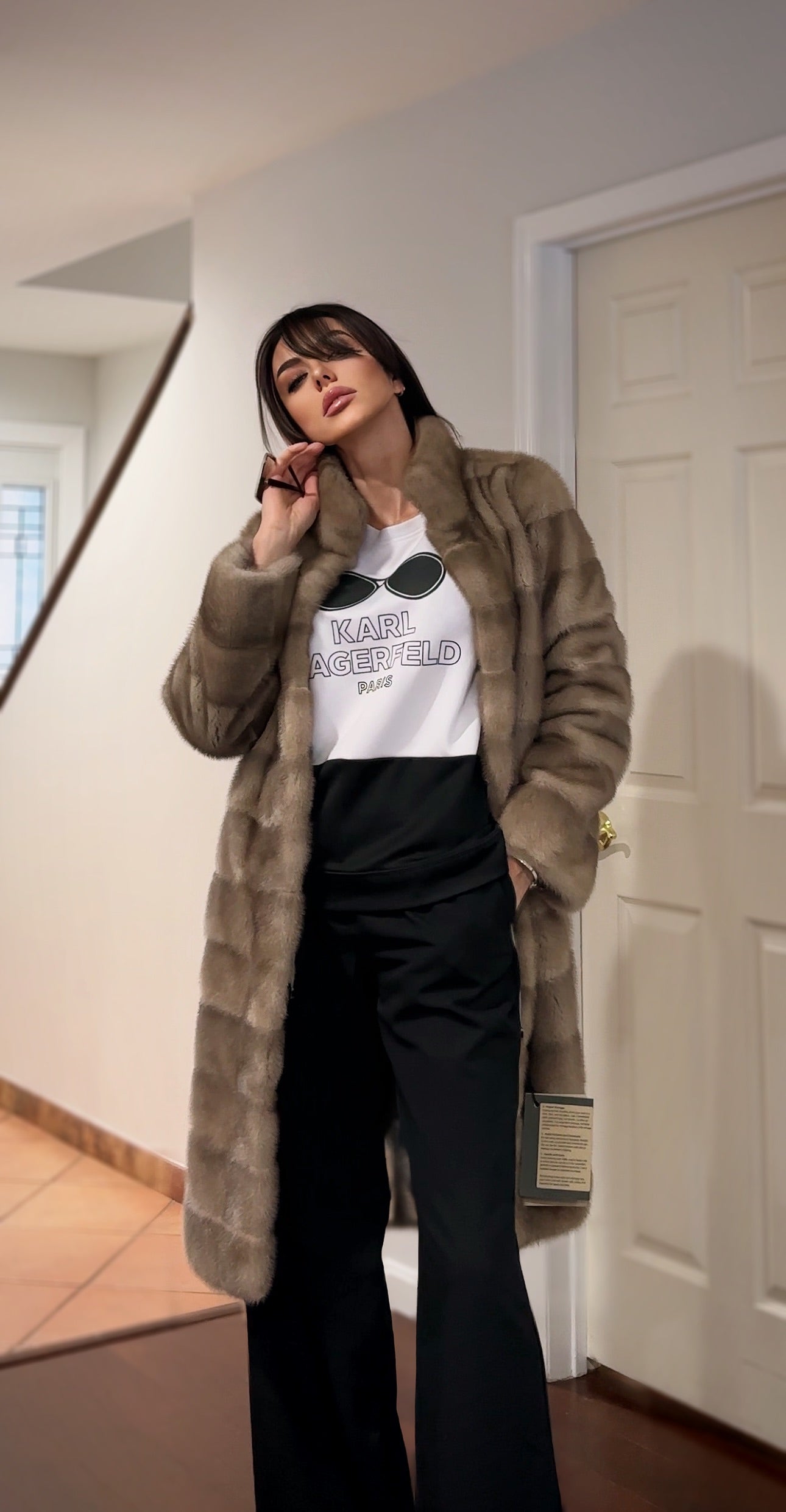 New LONG coat JACKET size M REAL FULL SKIN FUR MINK 1201059 HORIZONTAL