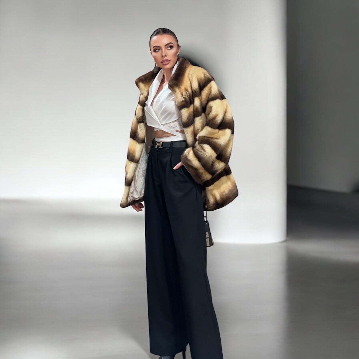 Real Mink FUR SIZE L jacket coat 1201094 genuine LUX FASHION NEW SALE Women