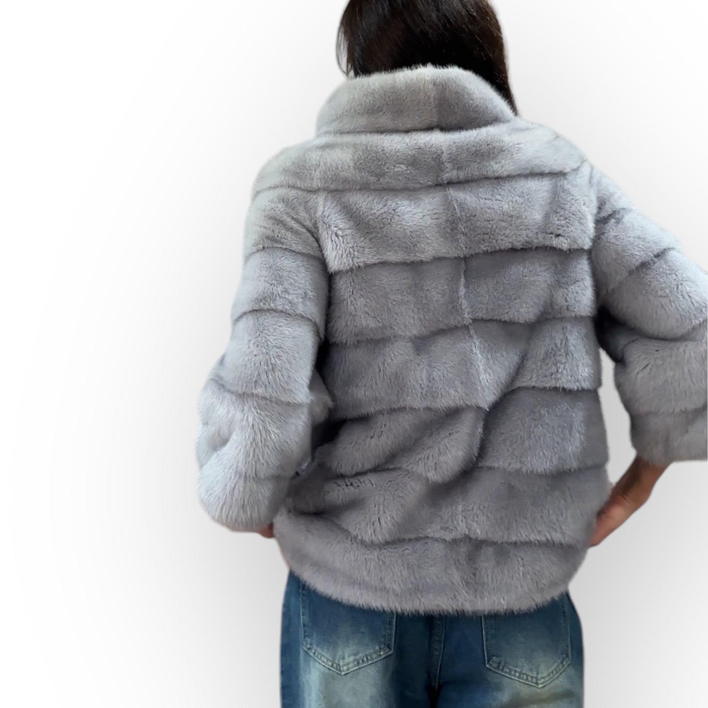 GENUINE MINK NEW REAL FUR coat Jacket GREY color SUPER size S women 1201102