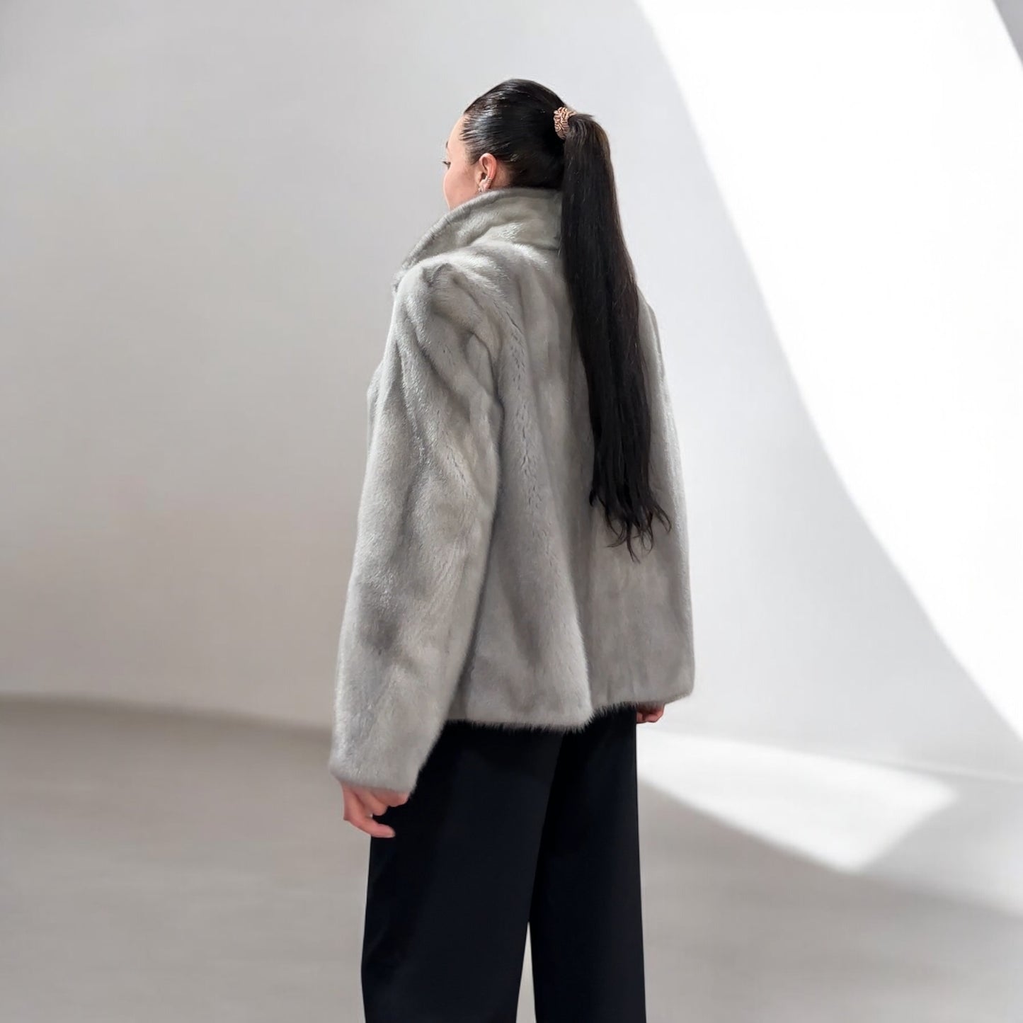 WOMEN New MINK FUR SHORT coat JACKET size M REAL FULL SKIN 1201120 GREY