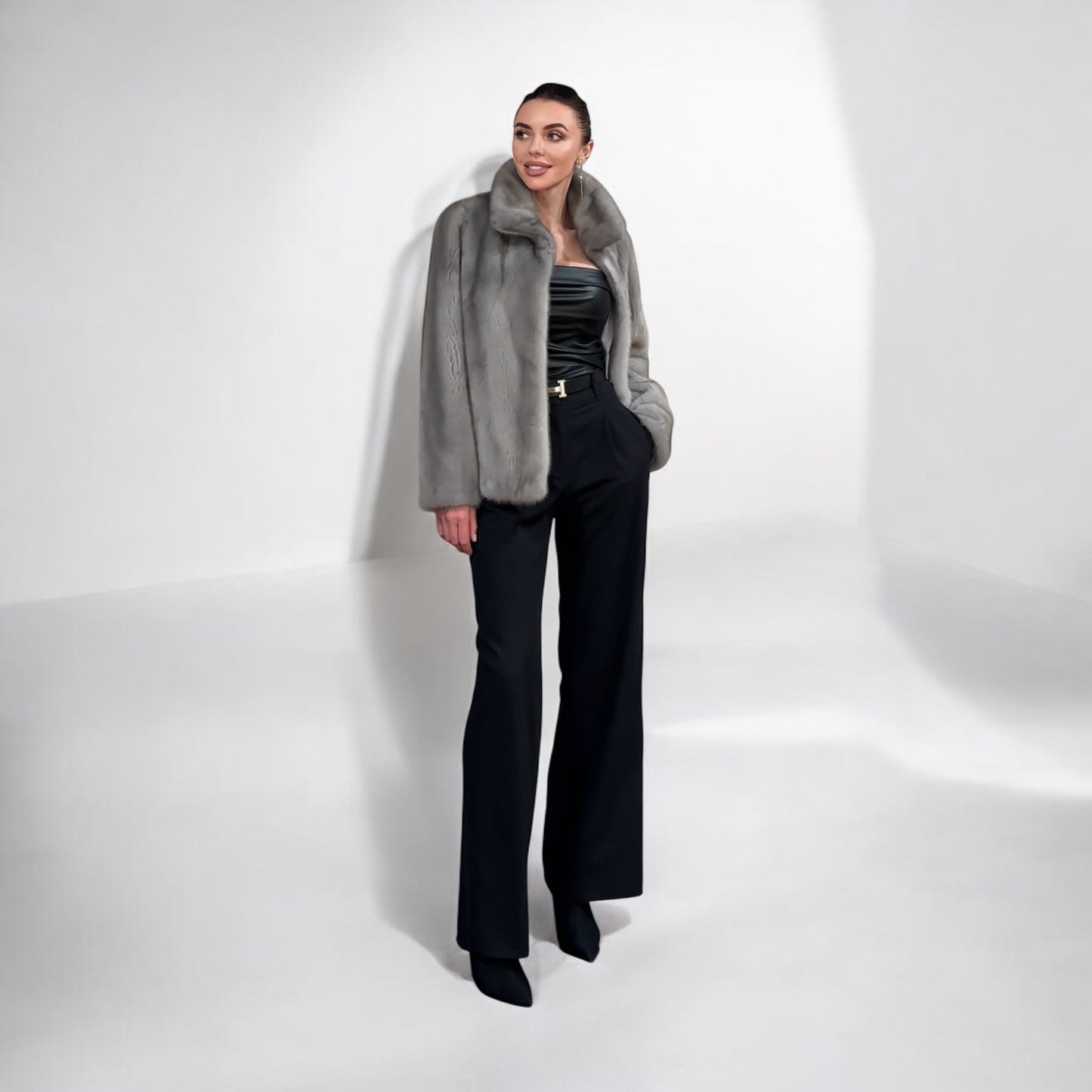 WOMEN New MINK FUR SHORT coat JACKET size M REAL FULL SKIN 1201120 GREY