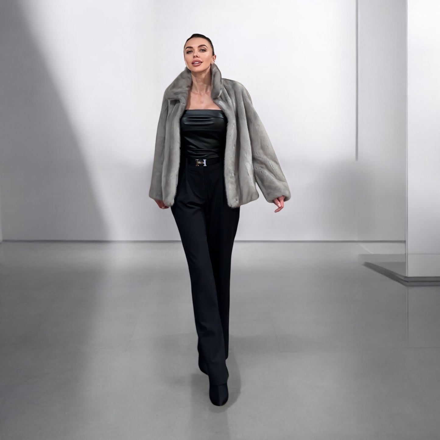 WOMEN New MINK FUR SHORT coat JACKET size M REAL FULL SKIN 1201120 GREY