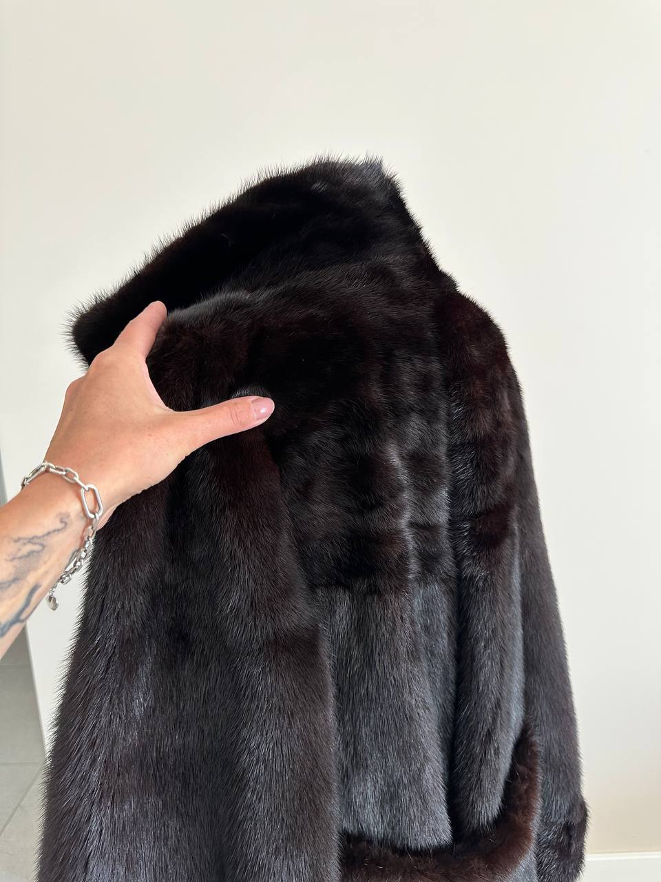 women real mink fur coat with belt dark brown BLACK color size M NEW!!! 1109793