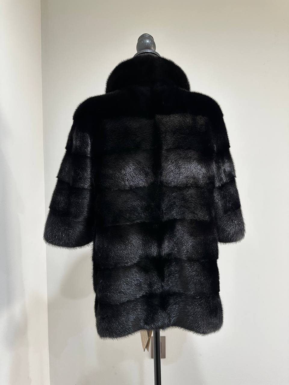 REAL Mink FUR jacket SHORT SLEEVE coat GENUINE 1201068 BLACK size S NEW Luxury
