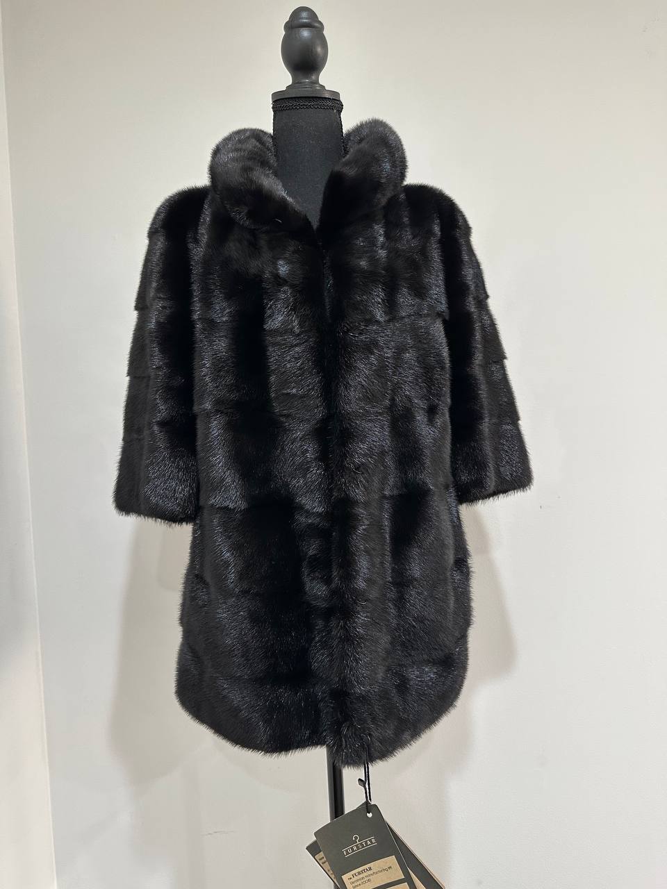 REAL Mink FUR jacket SHORT SLEEVE coat GENUINE 1201068 BLACK size S NEW Luxury
