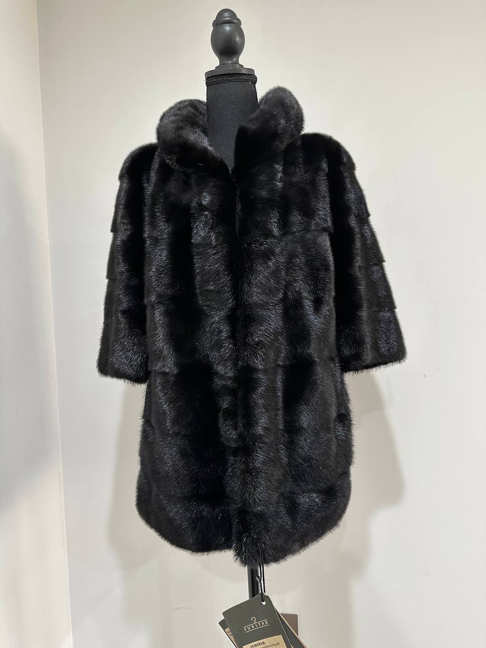 REAL Mink FUR jacket SHORT SLEEVE coat GENUINE 1201068 BLACK size S NEW Luxury