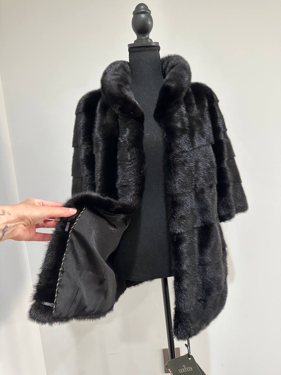 REAL Mink FUR jacket SHORT SLEEVE coat GENUINE 1201068 BLACK size S NEW Luxury