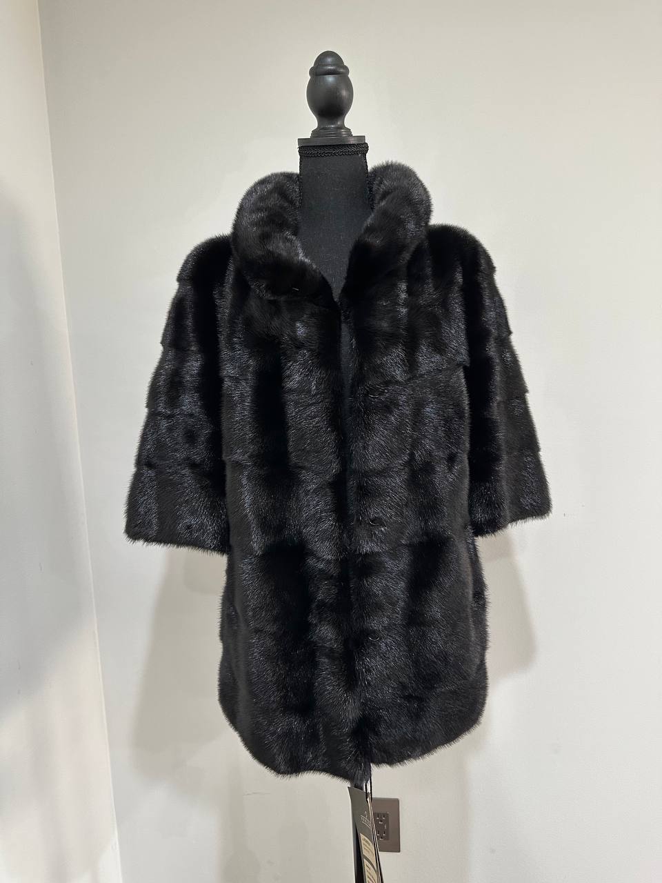 REAL Mink FUR jacket SHORT SLEEVE coat GENUINE 1201068 BLACK size S NEW Luxury