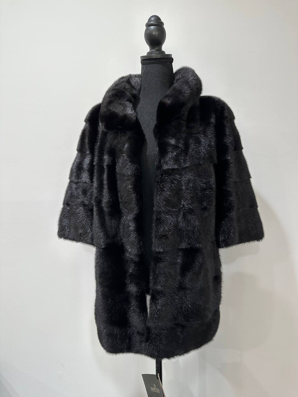 REAL Mink FUR jacket SHORT SLEEVE coat GENUINE 1201068 BLACK size S NEW Luxury