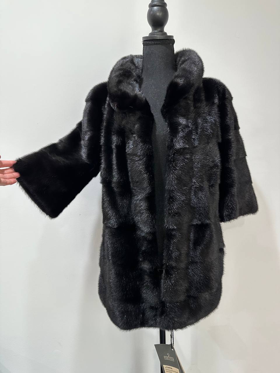 REAL Mink FUR jacket SHORT SLEEVE coat GENUINE 1201068 BLACK size S NEW Luxury