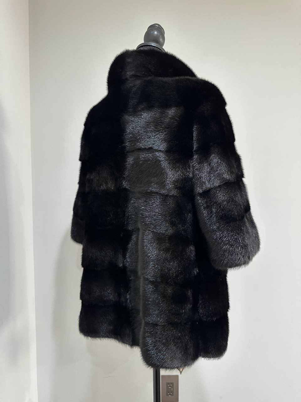 REAL Mink FUR jacket SHORT SLEEVE coat GENUINE 1201068 BLACK size S NEW Luxury