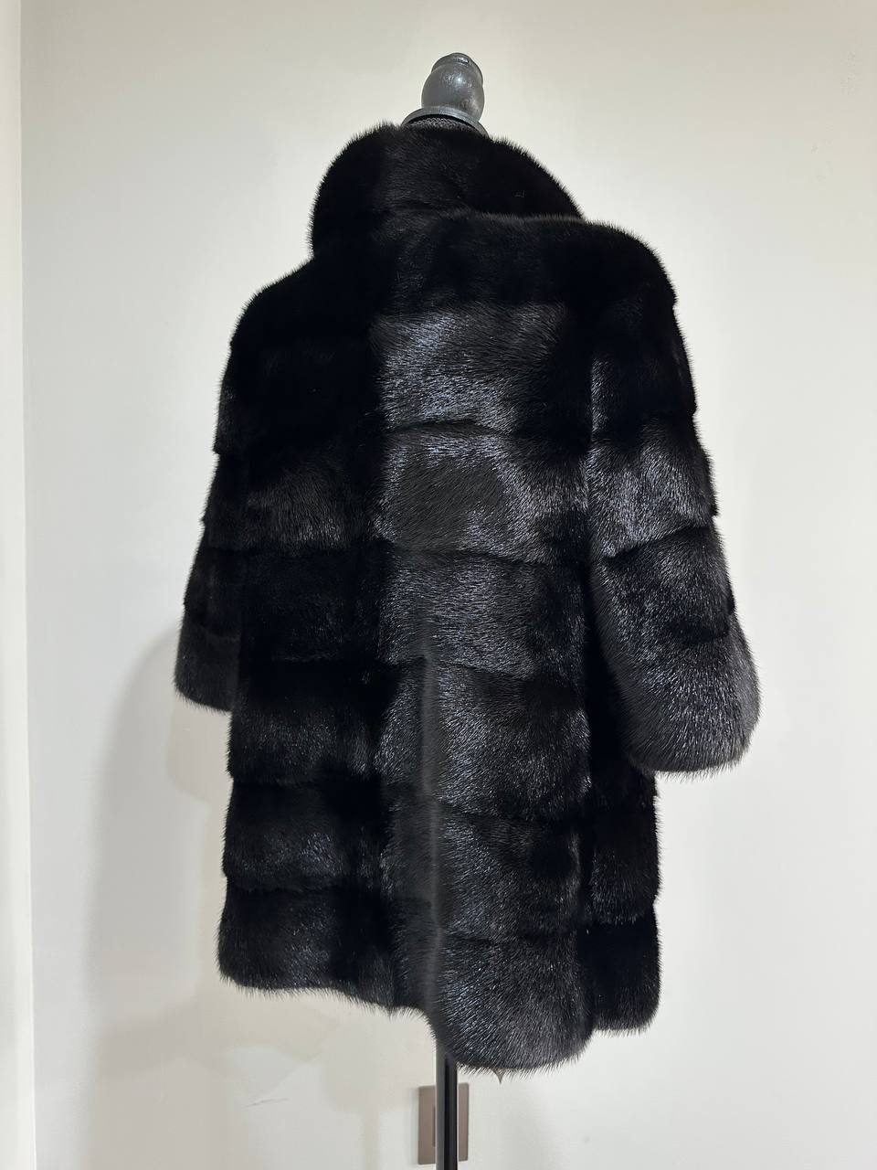 REAL Mink FUR jacket SHORT SLEEVE coat GENUINE 1201068 BLACK size S NEW Luxury