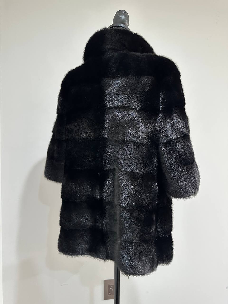 REAL Mink FUR jacket SHORT SLEEVE coat GENUINE 1201068 BLACK size S NEW Luxury