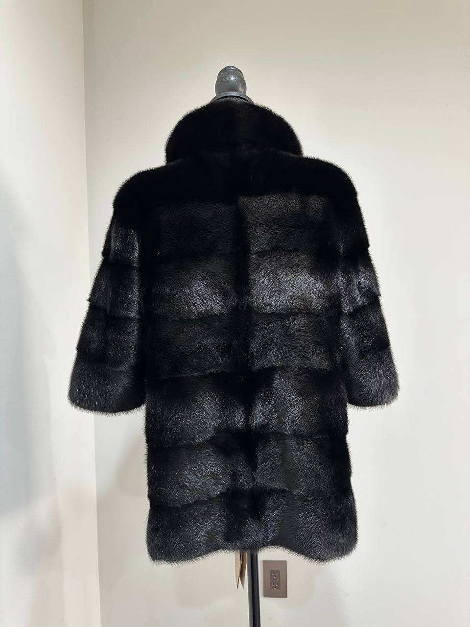 REAL Mink FUR jacket SHORT SLEEVE coat GENUINE 1201068 BLACK size S NEW Luxury