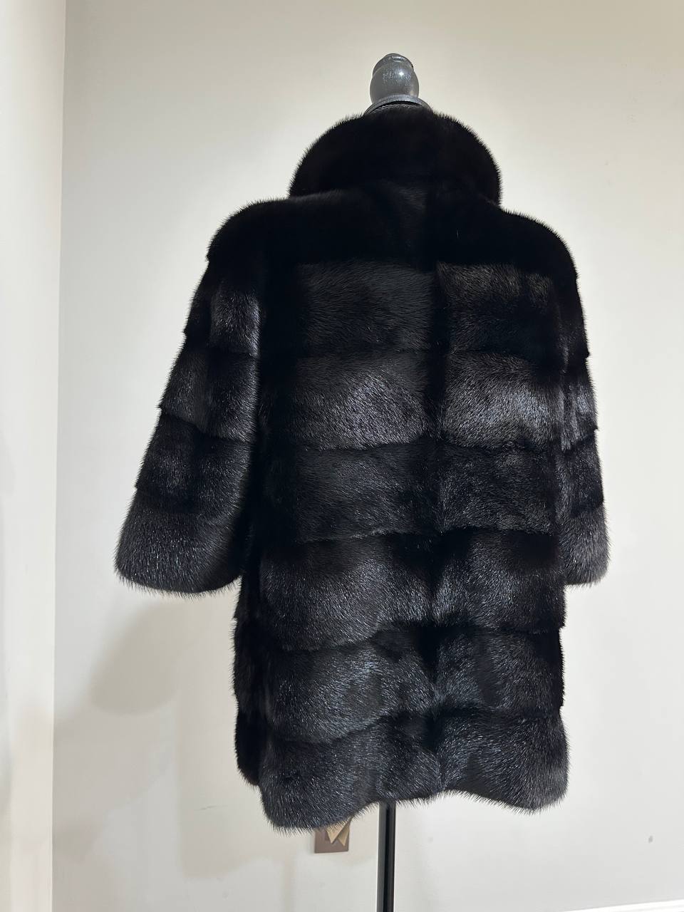 REAL Mink FUR jacket SHORT SLEEVE coat GENUINE 1201068 BLACK size S NEW Luxury