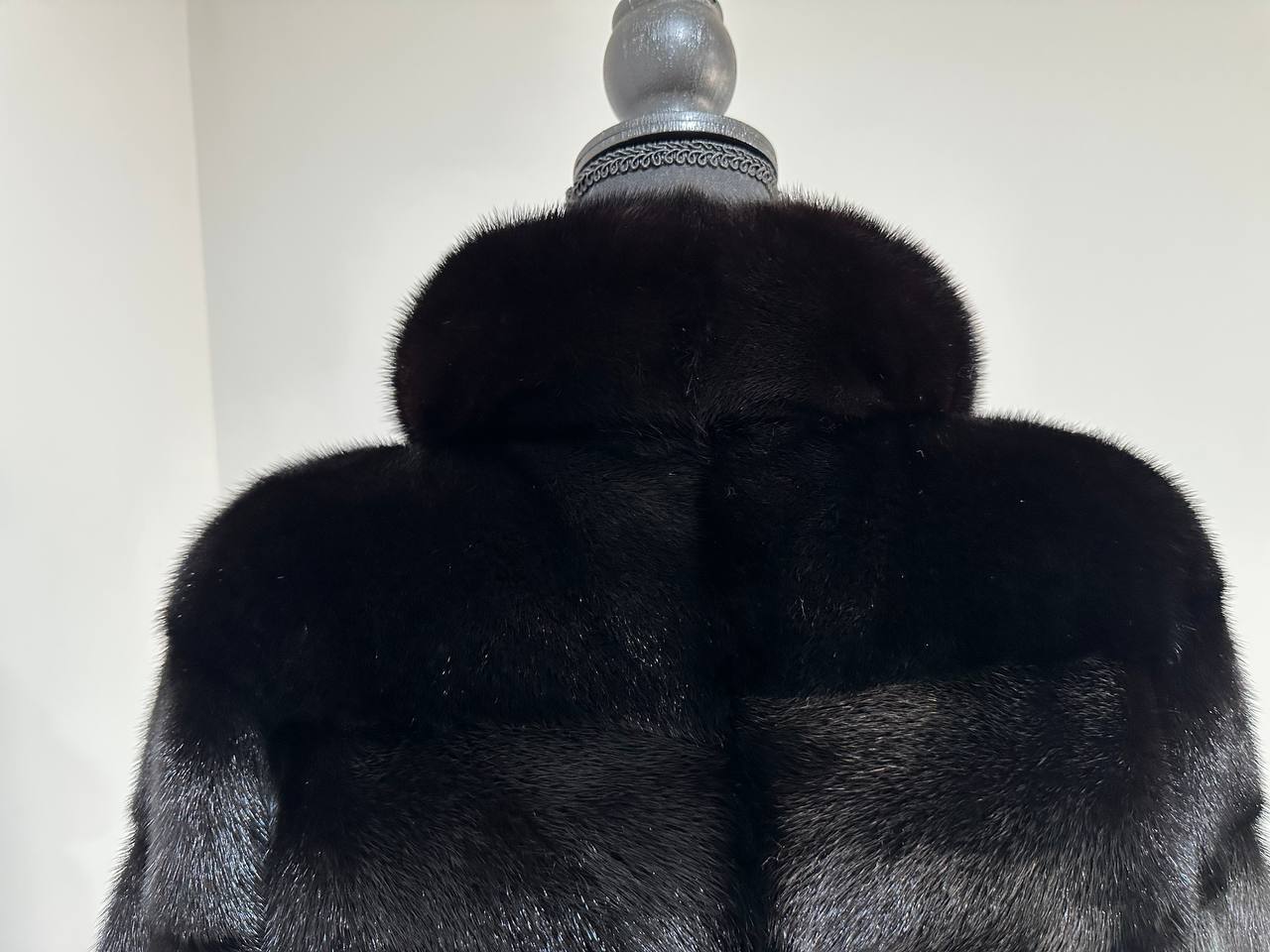 REAL Mink FUR jacket SHORT SLEEVE coat GENUINE 1201068 BLACK size S NEW Luxury
