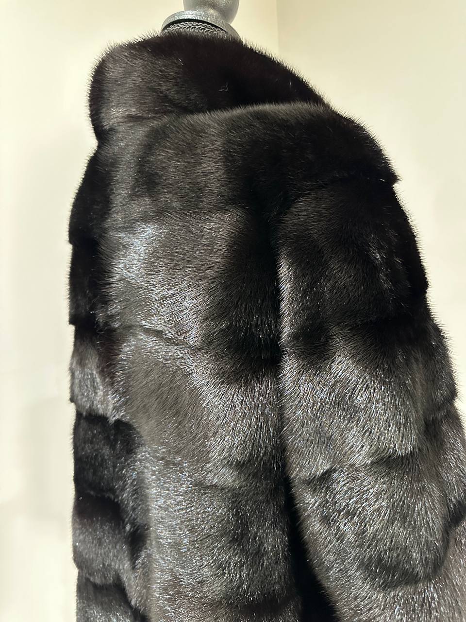 REAL Mink FUR jacket SHORT SLEEVE coat GENUINE 1201068 BLACK size S NEW Luxury