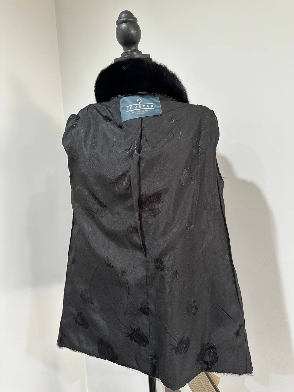 REAL Mink FUR jacket SHORT SLEEVE coat GENUINE 1201068 BLACK size S NEW Luxury