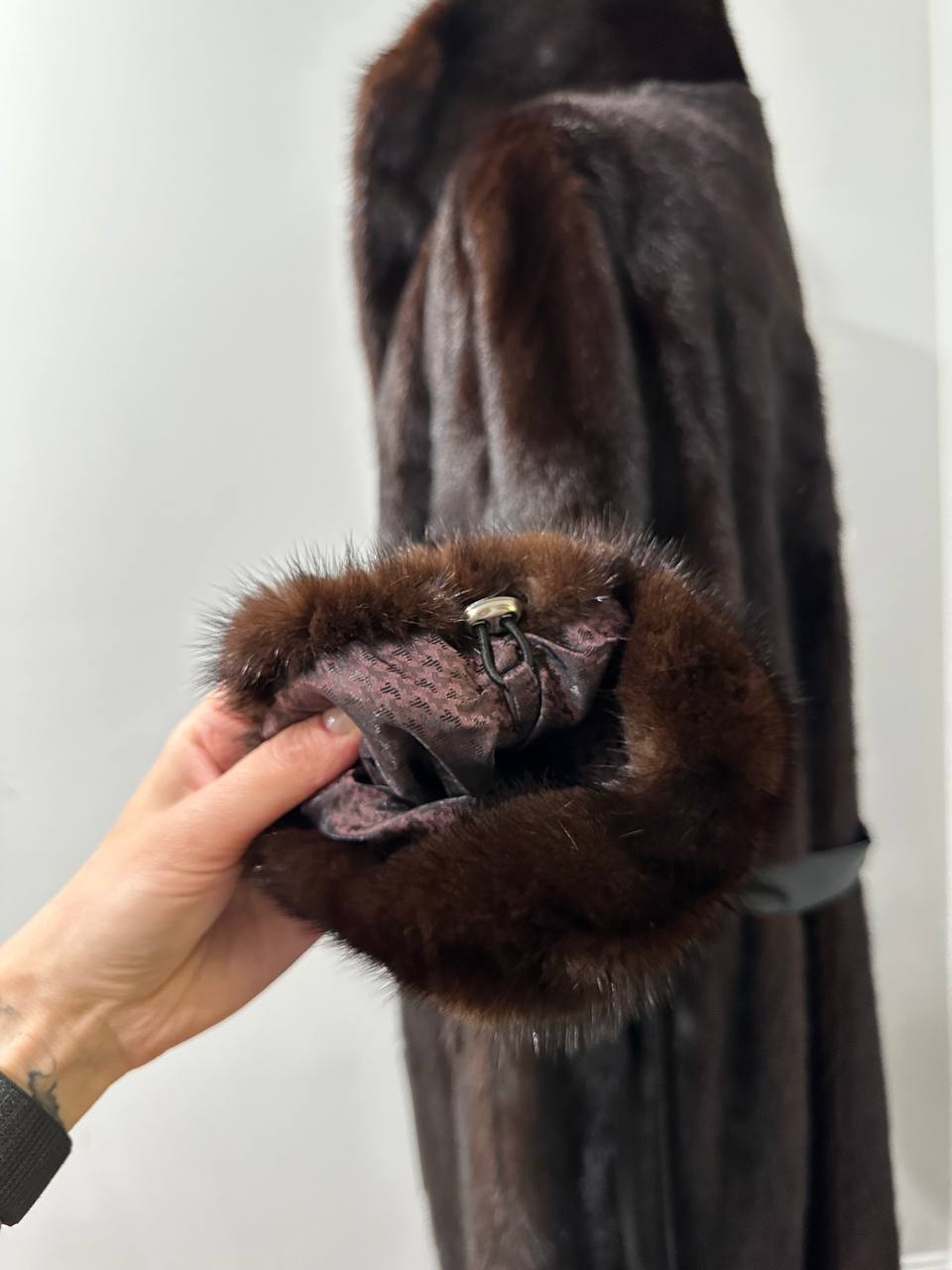 women real mink fur coat long with belt dark brown color size XL NEW!!! 1109798