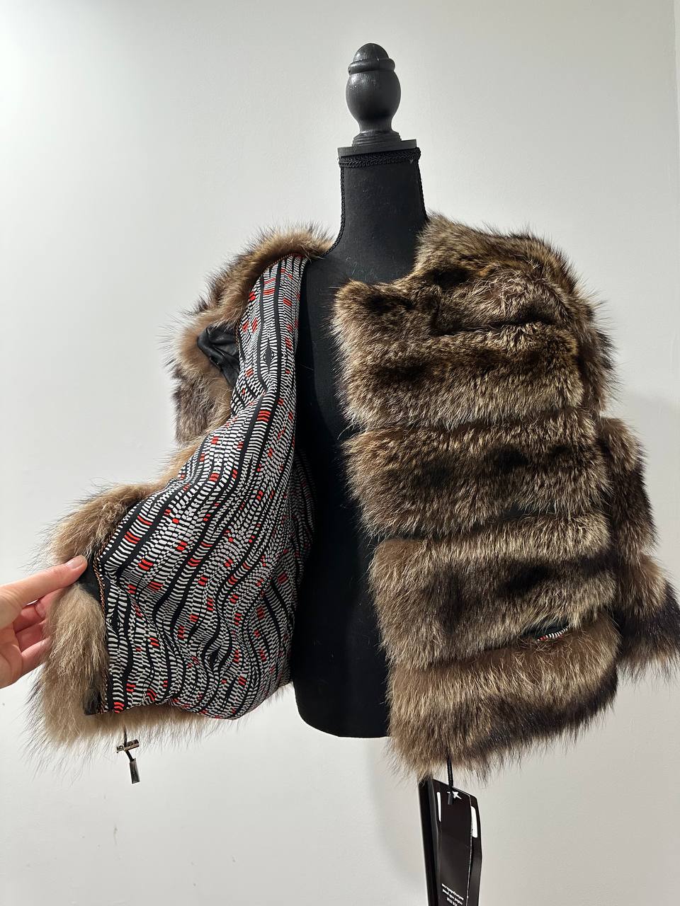 New REAL raccoon FUR SHORT BOMBER Coat Size XL 1109835 HORIZONTAL STYLE