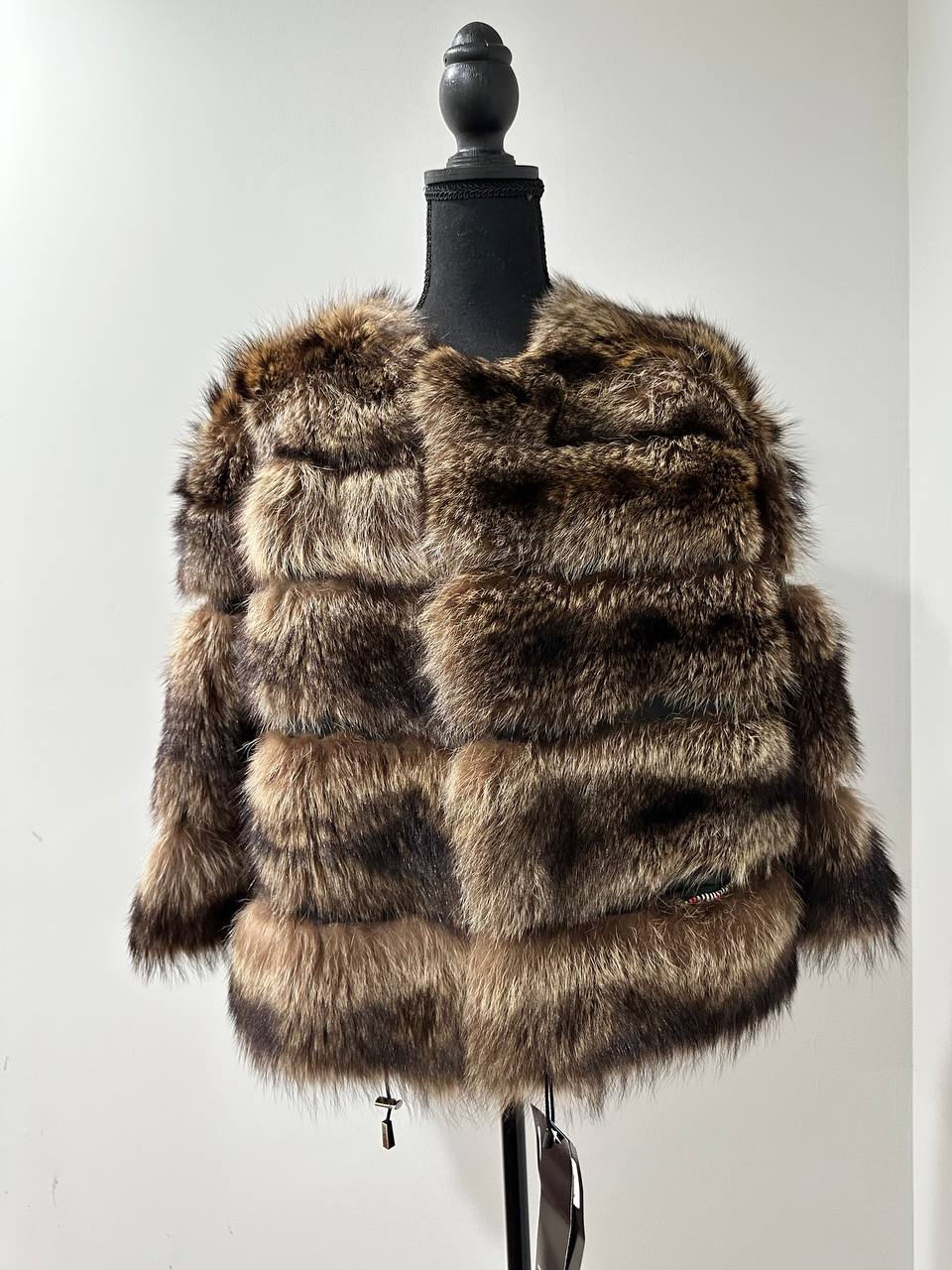 New REAL raccoon FUR SHORT BOMBER Coat Size XL 1109835 HORIZONTAL STYLE