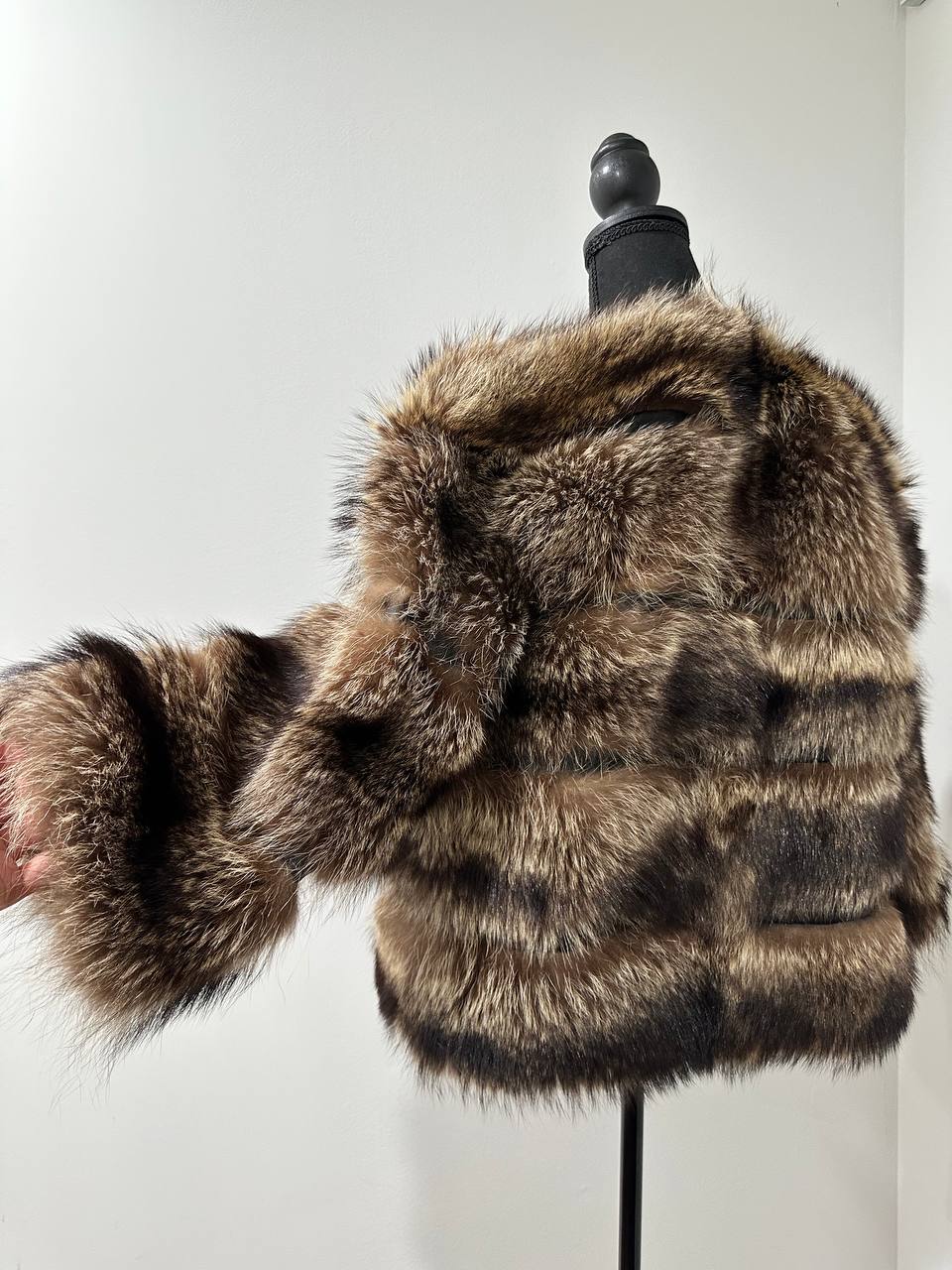 New REAL raccoon FUR SHORT BOMBER Coat Size XL 1109835 HORIZONTAL STYLE