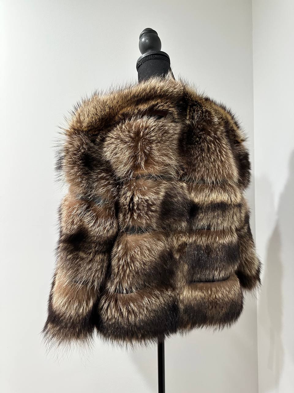 New REAL raccoon FUR SHORT BOMBER Coat Size XL 1109835 HORIZONTAL STYLE