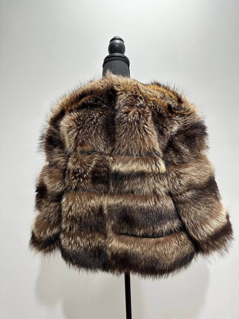 New REAL raccoon FUR SHORT BOMBER Coat Size XL 1109835 HORIZONTAL STYLE