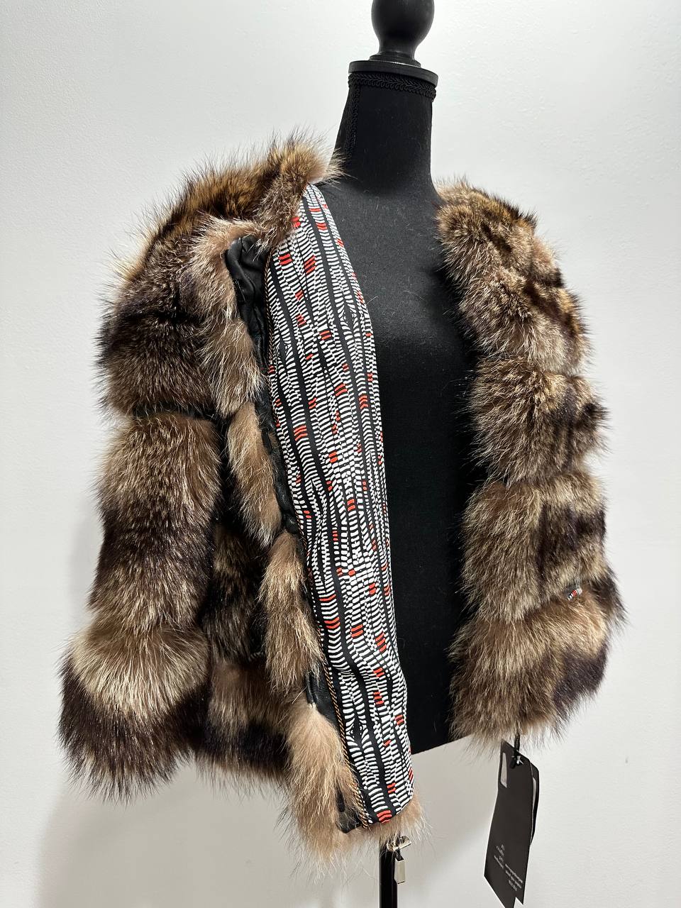 New REAL raccoon FUR SHORT BOMBER Coat Size XL 1109835 HORIZONTAL STYLE
