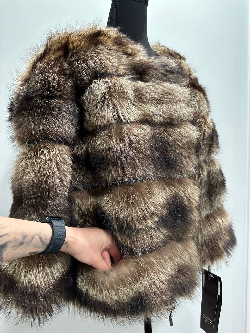 New REAL raccoon FUR SHORT BOMBER Coat Size XL 1109835 HORIZONTAL STYLE