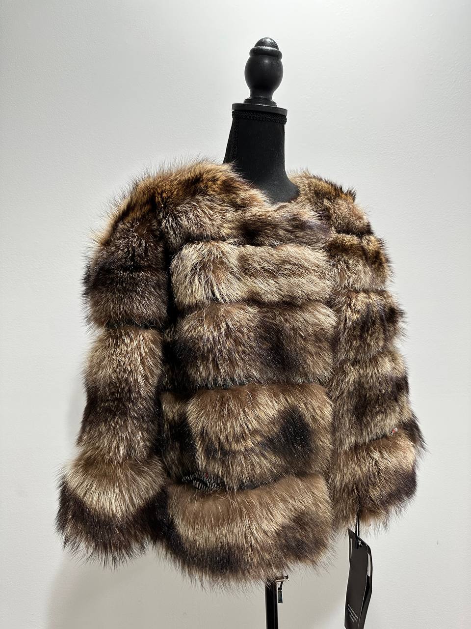 New REAL raccoon FUR SHORT BOMBER Coat Size XL 1109835 HORIZONTAL STYLE