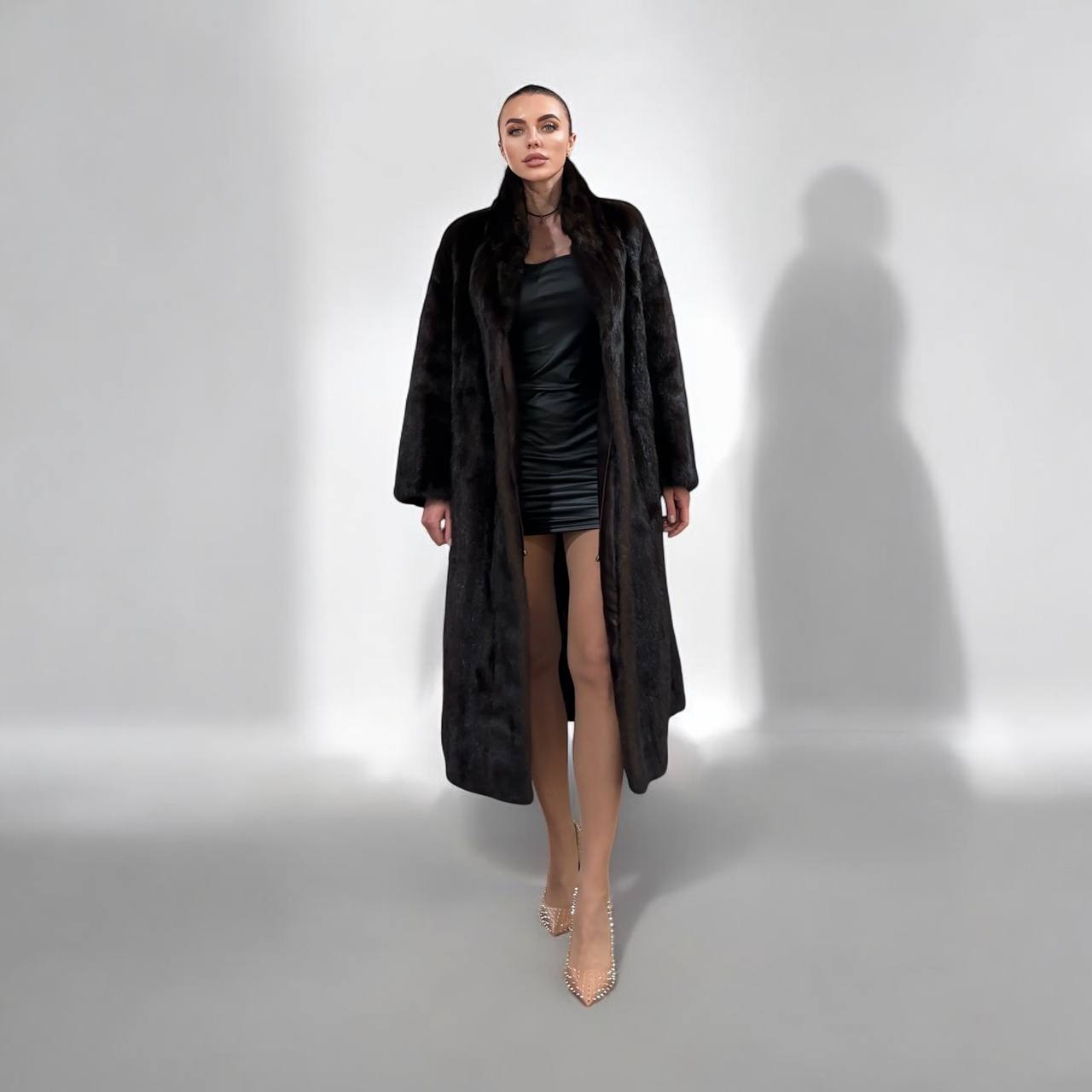 genuine real mink fur coat jacket 1109965 size XL new DARK BROWN color NEW 100%