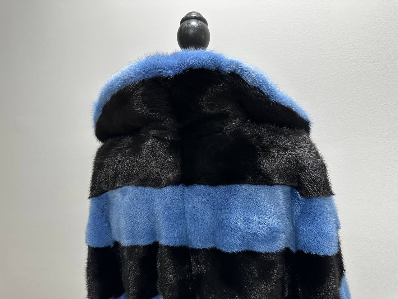 New Real MINK FUR Genuine Natural Coat Jacket BLUE Black SIZE L women 1109648