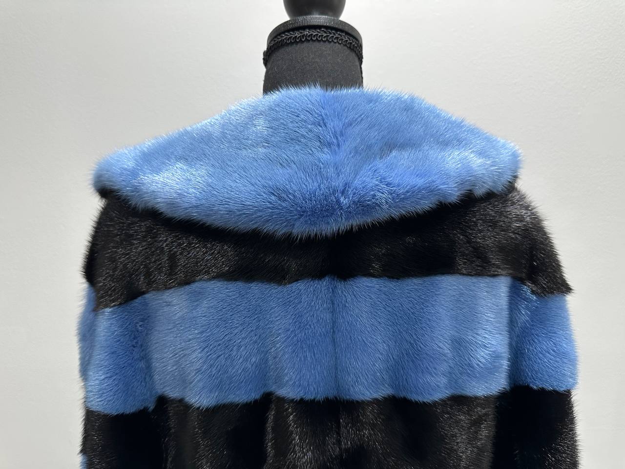 New Real MINK FUR Genuine Natural Coat Jacket BLUE Black SIZE L women 1109648