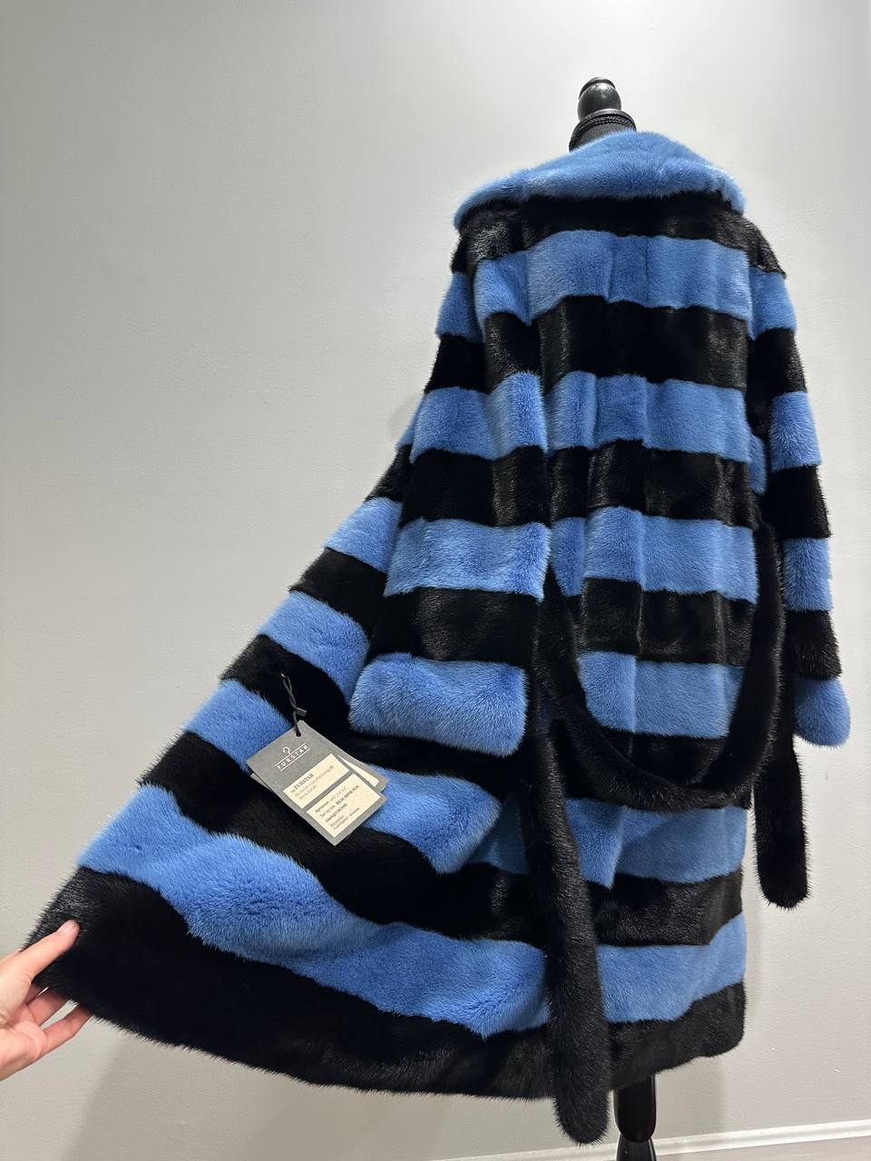 New Real MINK FUR Genuine Natural Coat Jacket BLUE Black SIZE L women 1109648