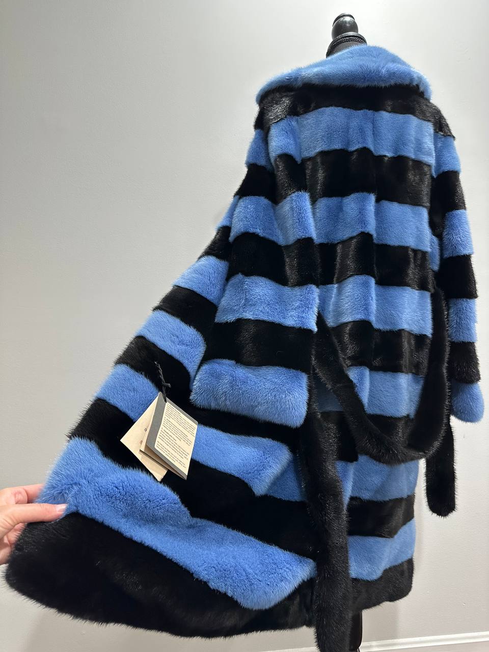 New Real MINK FUR Genuine Natural Coat Jacket BLUE Black SIZE L women 1109648