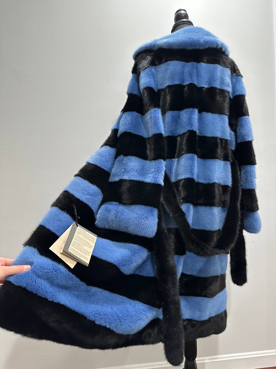 New Real MINK FUR Genuine Natural Coat Jacket BLUE Black SIZE L women 1109648