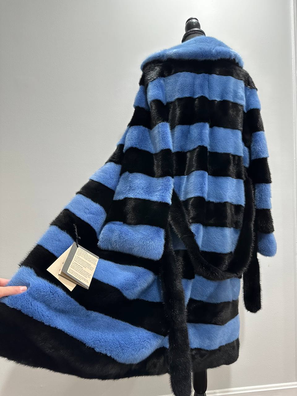 New Real MINK FUR Genuine Natural Coat Jacket BLUE Black SIZE L women 1109648