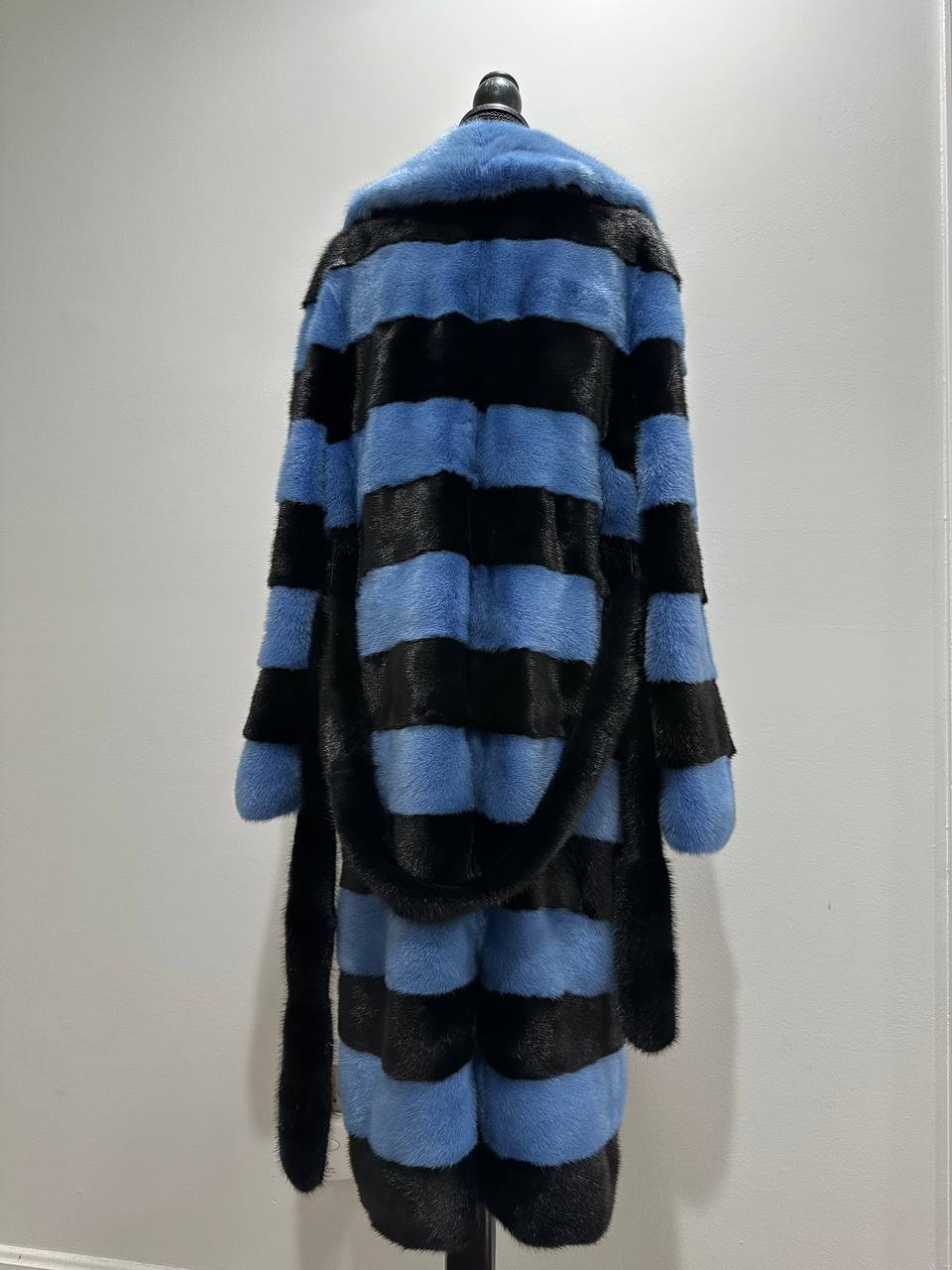 New Real MINK FUR Genuine Natural Coat Jacket BLUE Black SIZE L women 1109648