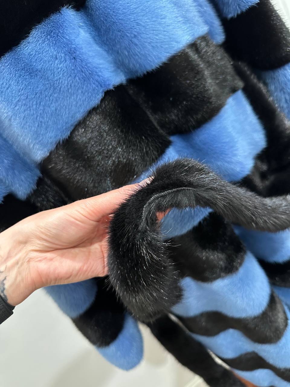 New Real MINK FUR Genuine Natural Coat Jacket BLUE Black SIZE L women 1109648
