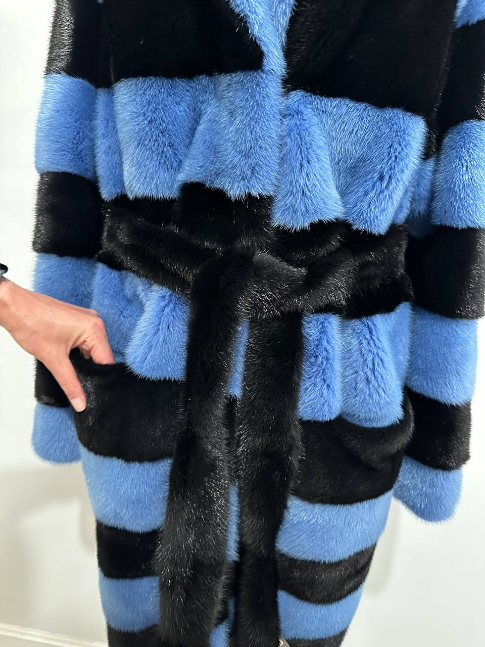New Real MINK FUR Genuine Natural Coat Jacket BLUE Black SIZE L women 1109648