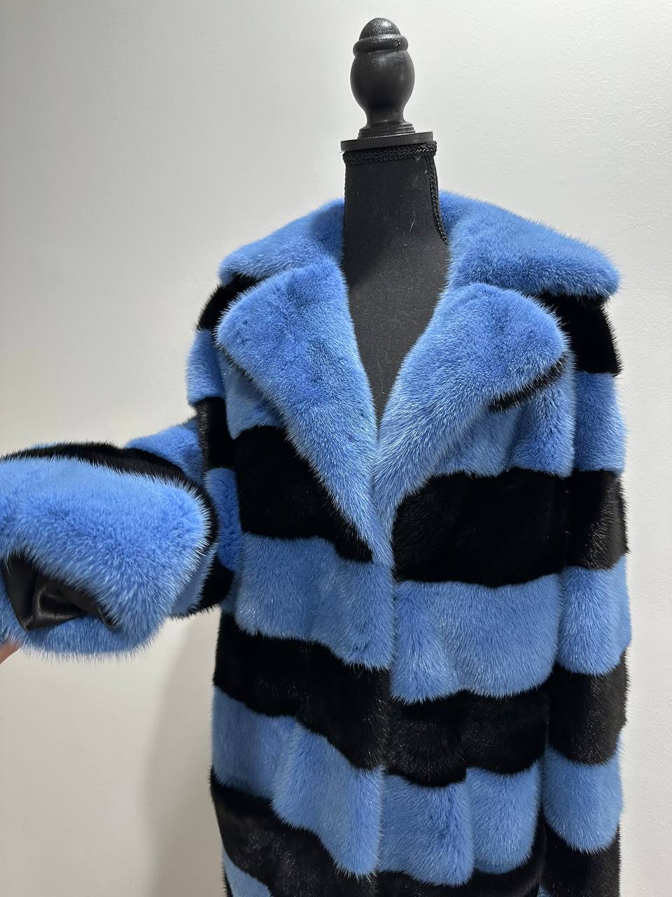 New Real MINK FUR Genuine Natural Coat Jacket BLUE Black SIZE L women 1109648